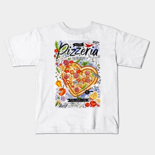 Food poster, pizza, fast food, love, pizza heart Kids T-Shirt